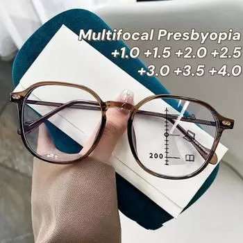2024 TR ультра легкие классические мультифокальные очки для чтения модные женские мужские полигональные очки для пресбиопии очки против синего света +1.0