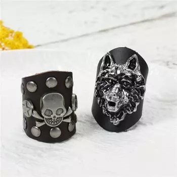 2024 Trend Man Кожаные комплекты колец Винтажные кольца в форме черепа Уникальные дизайнерские украшения Простые кольца в форме животных для подарка на день рождения a