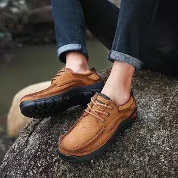 2024 Trend Mens Slip on Walking Shoes Antiskirt Men Outdoor Shoes Натуральная кожа Men Casual Shoes Lace-Up Men s Hiking Shoes 38 чёрный