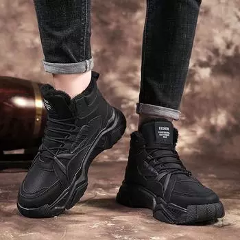 2024 Trend Snow Boots Men New Shunky Shoes Sneakers Winter High Top Shoes Men Good Quality Snow Furry Warmth Sneakers Men 39 чёрный