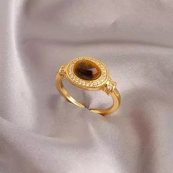 2024 тренд, высокий дизайн, винтажное кольцо с тигровым глазом, женское нишевое легкое роскошное пригородное указательное кольцо, регулируемые кольца 1 pc