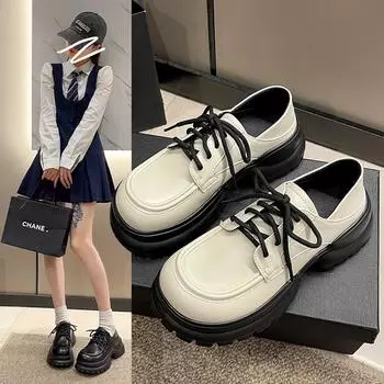 2024 Туфли Мэри Джейн на толстой подошве из кожи для женщин, осенние туфли в британском стиле в стиле ретро с бисквитным узором Niche 35