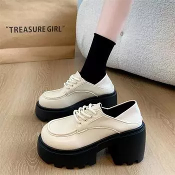 2024 Туфли Мэри Джейн Женские повседневные туфли Лоферы на платформе Винтажные туфли Оксфорды с круглым носком Женские туфли в британском стиле JK Uniform 35 чёрный
