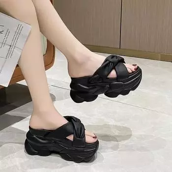 2024 Туфли на каблуке женские Туфли с открытым носком на толстой подошве Летние женские туфли на платформе с простым подъемом Шлепанцы в готическом стиле 34 зелёный