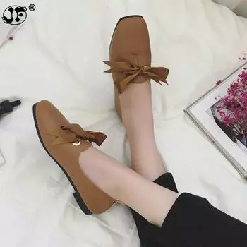 2024 Туфли на плоской подошве женские, сшитые вручную мокасины с квадратным верхом, неглубокие весенние повседневные туфли с бантом, женские туфли на плоской подошве, размер 35-40 569j 4 бежевый