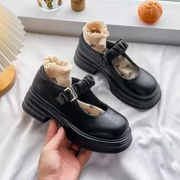 2024 Туфли в стиле Лолиты, японские туфли на платформе и высоком каблуке, черные туфли на высоком каблуке, 2024 женские туфли-лодочки с круглым носком, туфли Мэри Джейн из искусственной кожи для женщин 35 бежевый