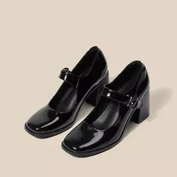 2024 Туфли в стиле Лолиты Женские Туфли Мэри Джейн 7,5 см Винтажные Туфли на платформе и высоком каблуке для девочек Туфли для студентов с квадратным носком и толстым каблуком 34 кофейный