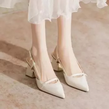 2024 Туфли женские Брендовые остроносые туфли с открытой пяткой Женские туфли на высоком каблуке Летние туфли 2024 года Туфли-лодочки на низком каблуке Женские босоножки для вечеринок 35 бежевый