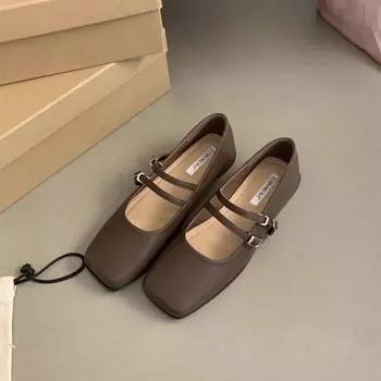 2024 Туфли женские Мэри Джейн балетки женские повседневные балетки женские туфли с неглубоким квадратным носком и пряжкой на ремешке с мягкой подошвой женские 35 покинуть белый