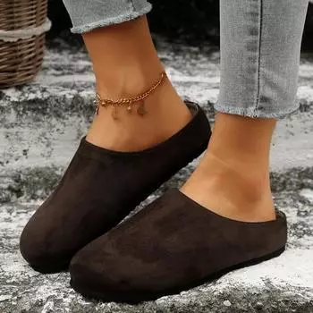 2024 Туфли женские с закрытым носком женские тапочки больших размеров римские тапочки женские с круглым носком на плоской платформе повседневная женская обувь 35 коричневый