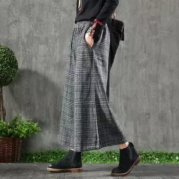 2024 тыс. птичья сетка широкие брюки универсальные эластичные талии прямые брюки осенне-зимние шерстяные брюки с девятью точками женские L recommends 90-70kg серый