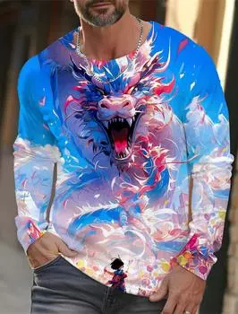 2024 удача для дракона да 3d футболка осенняя мужская рубашка 3d футболка с принтом повседневная уличная футболка с длинными рукавами, рожденная в году M