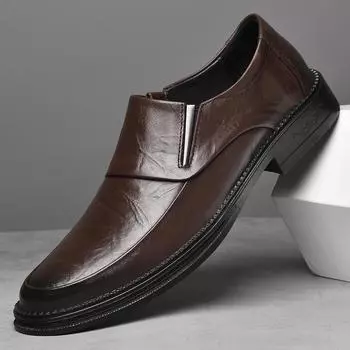 2024 Удобные мужские мокасины из натуральной кожи для офиса, повседневная деловая обувь, легкие нескользящие мокасины, мужская дизайнерская обувь 38 чёрный