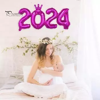 2024 украшение на воздушном шаре с номером, яркий цвет, противовзрывной надувной широко используемый воздушный шар с номером, украшение для новогодней вечеринки розового золота