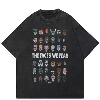 2024 уличная футболка с масками и графическим рисунком, хлопковая черная футболка, топы унисекс, футболки, летняя футболка с короткими рукавами S чёрный