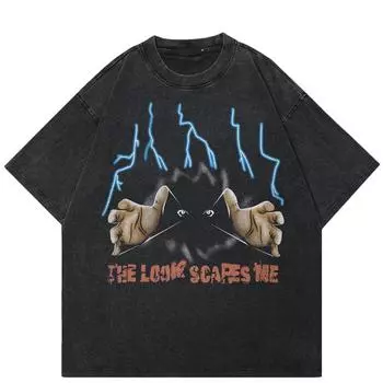 2024 уличная футболка с рисунком рук, хлопковая черная футболка, топы унисекс, футболки, летняя футболка с короткими рукавами S чёрный