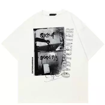 2024 уличная футболка унисекс с абстрактным рисунком, хлопковая футболка, топы унисекс, футболки, летняя футболка с короткими рукавами S белый