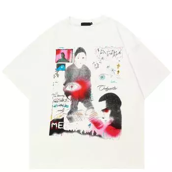 2024 уличная футболка унисекс с абстрактным рисунком, хлопковая футболка, топы унисекс, футболки, летняя футболка с короткими рукавами S чёрный