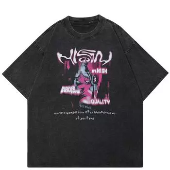 2024 уличная футболка унисекс с абстрактным рисунком, хлопковая черная футболка, топы унисекс, футболки, летняя футболка с короткими рукавами S чёрный