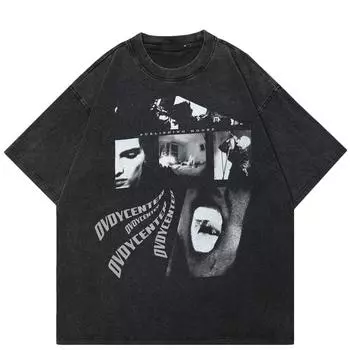 2024 уличная футболка унисекс с абстрактным рисунком, хлопковая черная футболка, топы унисекс, футболки, летняя футболка с короткими рукавами S чёрный