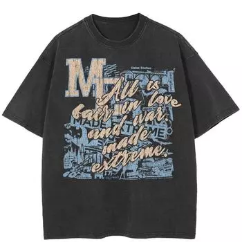 2024 уличная футболка унисекс с большим буквенным рисунком, хлопковая черная футболка, топы унисекс, футболки, летняя футболка с короткими рукавами S чёрный