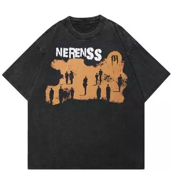 2024 уличная футболка унисекс с буквенным принтом, хлопковая черная футболка, топы унисекс, футболки, летняя футболка с короткими рукавами S чёрный