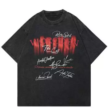 2024 уличная футболка унисекс с буквенным принтом, хлопковая черная футболка, топы унисекс, футболки, летняя футболка с короткими рукавами S чёрный