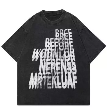 2024 уличная футболка унисекс с буквенным принтом, хлопковая черная футболка, топы унисекс, футболки, летняя футболка с короткими рукавами S чёрный