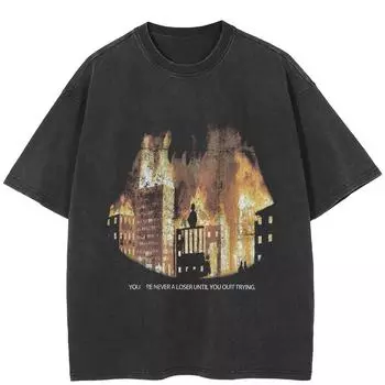 2024 уличная футболка унисекс с графическим принтом, хлопковая черная футболка, топы унисекс, футболки, летняя футболка с короткими рукавами S чёрный