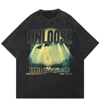 2024 уличная футболка унисекс с графикой НЛО, хлопковая черная футболка, топы унисекс, футболки, летняя футболка с короткими рукавами S чёрный