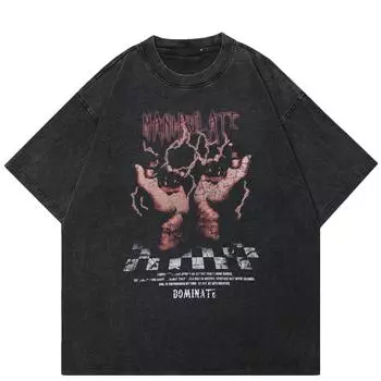 2024 уличная футболка унисекс с графикой Power Hands, хлопковая черная футболка, топы унисекс, футболки, летняя футболка с короткими рукавами S чёрный