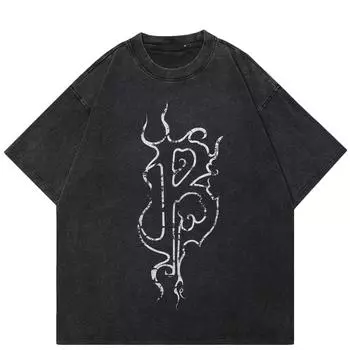 2024 Уличная футболка унисекс с изображением больших граффити и букв, хлопковая черная футболка, топы унисекс, футболки, летняя футболка с короткими рукавами