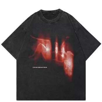 Футболка унисекс с принтом пламени в уличном стиле, черная футболка из хлопка, топы унисекс, футболки, летние футболки с короткими рукавами M чёрный