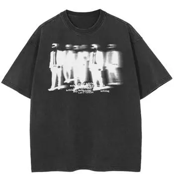 2024 уличная футболка унисекс с принтом Crowd Shadow, хипстерская летняя футболка с короткими рукавами S чёрный