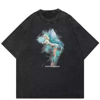 2024 уличная футболка унисекс с рисунком эльфа, хлопковая черная футболка, топы унисекс, футболки, летняя футболка с короткими рукавами S чёрный