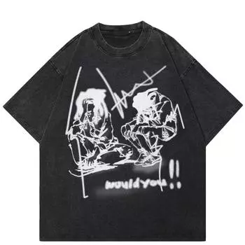 2024 уличная футболка унисекс с рисунком аниме, черная хлопковая футболка, топы унисекс, футболки, летняя футболка с короткими рукавами S чёрный