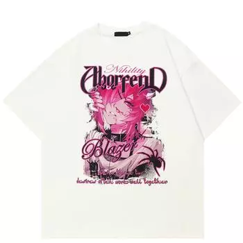 2024 уличная футболка унисекс с рисунком для девочек из японского аниме, хлопковая футболка, топы унисекс, футболки, летняя футболка с короткими рукавами S белый