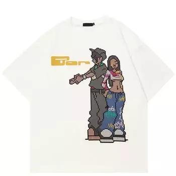 2024 уличная футболка унисекс с рисунком для пары, хлопковая футболка, топы унисекс, футболки, летняя футболка с короткими рукавами S белый