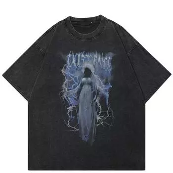 2024 уличная футболка унисекс с рисунком Evil Bride, хлопковая черная футболка, топы унисекс, футболки, летняя футболка с короткими рукавами S чёрный