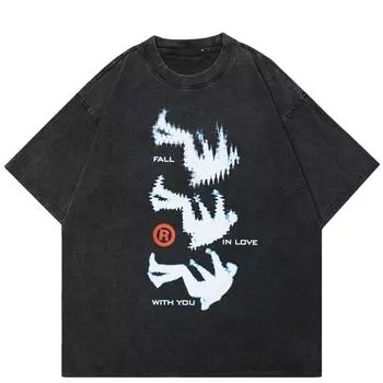 2024 уличная футболка унисекс с рисунком Fall In Love, хлопковая черная футболка, топы унисекс, футболки, летняя футболка с короткими рукавами S чёрный