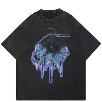 2024 уличная футболка унисекс с рисунком Golden Hour, винтажная хлопковая хипстерская футболка с рисунком Escape S чёрный