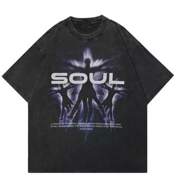 2024 уличная футболка унисекс с рисунком Soul Shadow, хипстерская летняя футболка с короткими рукавами S чёрный