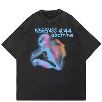 2024 уличная футболка унисекс с теневым рисунком, хлопковая черная футболка, топы унисекс, футболки, летняя футболка с короткими рукавами S чёрный