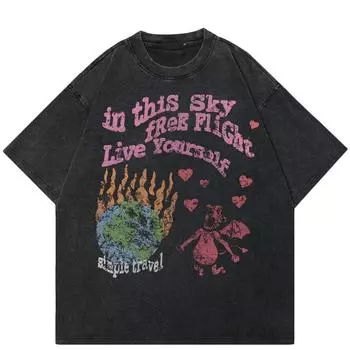 2024 уличная футболка унисекс с забавным рисунком, хлопковая черная футболка, топы унисекс, футболки, летняя футболка с короткими рукавами S чёрный