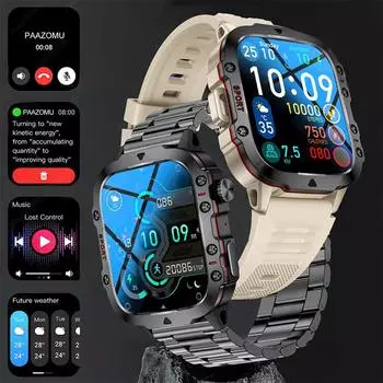 2024 Уличные военные мужские умные часы Bluetooth Call Sport Heart Rate Monitor 3ATM водонепроницаемые умные часы Silica gel чёрный
