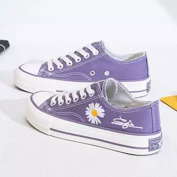 2024 Ulzzang Daisy Canvas Низкие женские повседневные туфли 36 чёрный
