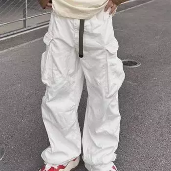 2024 Унисекс Белый Ретро Комбинезон: Джинсы свободного кроя с множеством карманов и широкими штанинами M белый