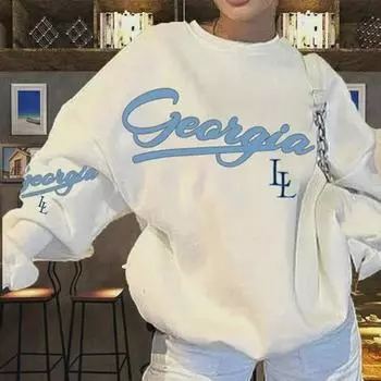 2024 Унисекс Оверсайз Свитшот с принтом букв и термопереносом Осень/Зима Large белый