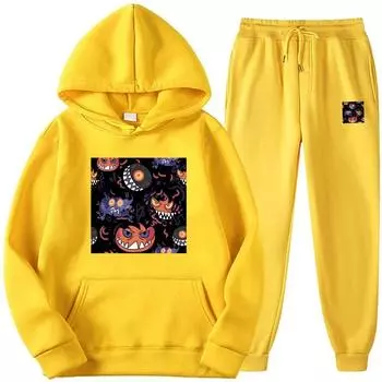 2024 унисекс спортивный костюм с капюшоном с принтом монстра из двух частей для бега с длинными рукавами свитер с капюшоном + спортивные штаны комплект S