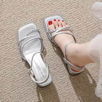 2024 универсальные мягкие летние туфли на блочном каблуке с закрытым носком, массивные, высокие, для девочек, новые прозрачные туфли-лодочки для женщин 34 бежевый